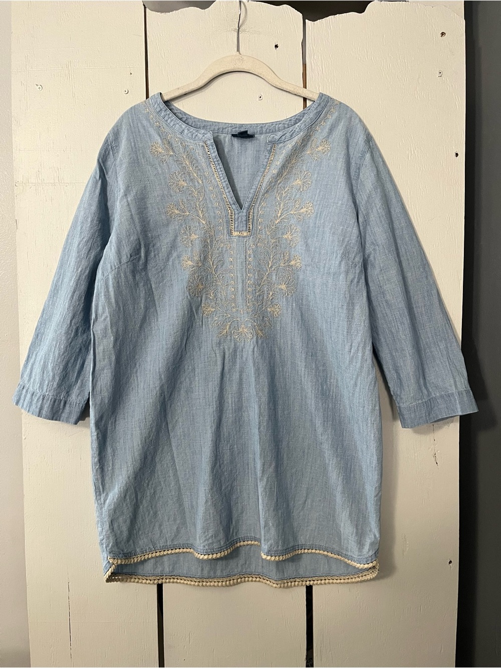 J Jill Denim Tunic Light Blue Embroidered Shirt Large